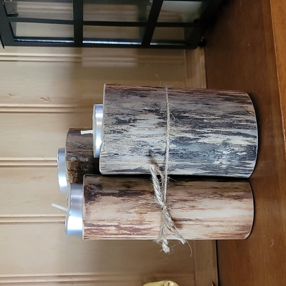 Set of 3 Natural Wood tealight holders - Picture 6 of 7